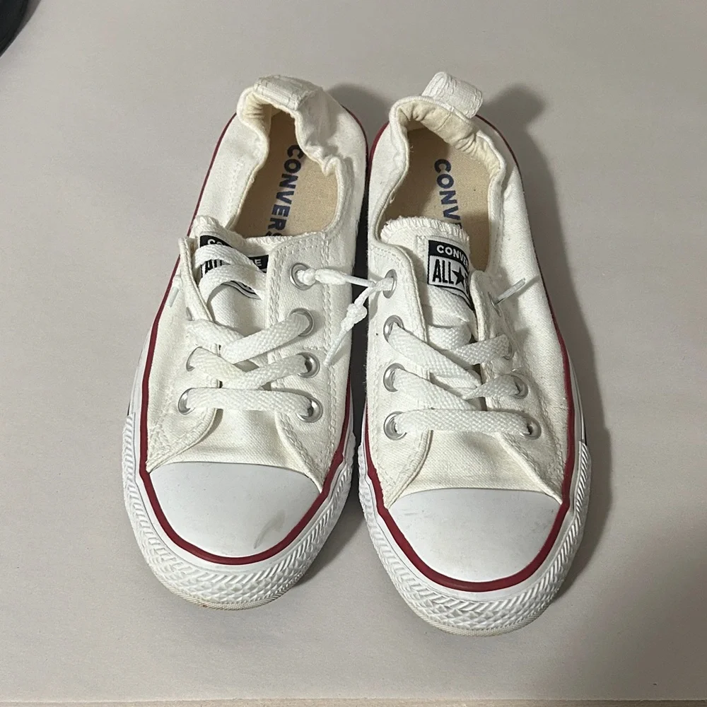 Converse White Sneakers with Red Accents ladies size 8 - Picture 1 of 7